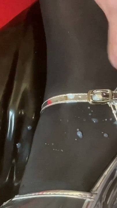 Transparent Heels and Black Nylon Feet Cum | Clip 1