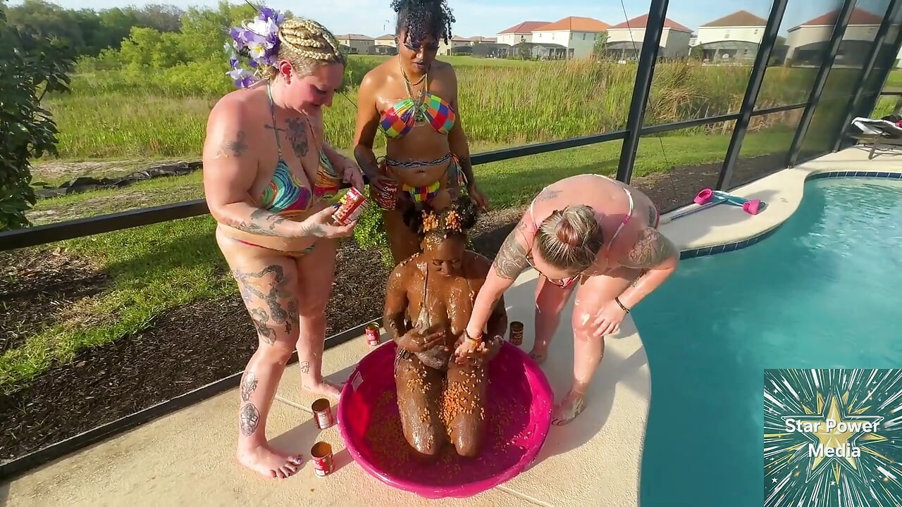Messy Bean Play Four Hot Girls Squish Beans All Over Their Curves and Dare You to Lick Them Clean