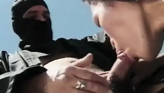 Ninja dude bangs horny asian milf outdoors