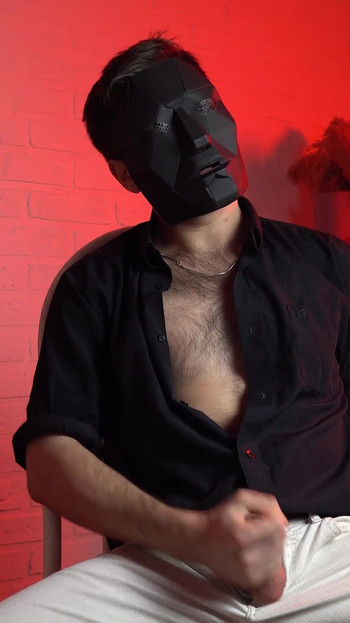 Thrilling moment from "Masked handsome man Noel Dero watches kinky porn and jerks off. Loud moans and orgasm of a young guy."