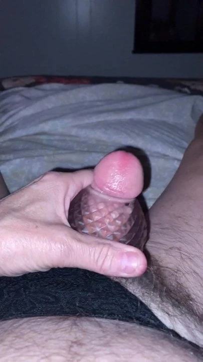 Stroking in panties, using a cock bulb sleeve