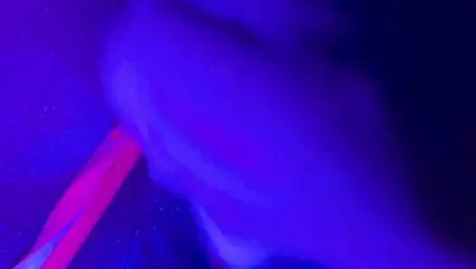 Ebony Goddess Leaking: Neon Thong & Dildo Squirt