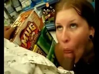 Sucking cock in a shop