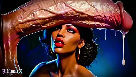 Чернокожие богини с большими сиськами и задницей - поклонение белому члену: темный ASMR и экстремальный контраст (4K ПОРНО С AI хнимации)