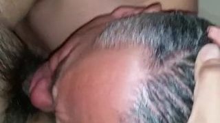 Grey haired daddy sucking his friend's cock