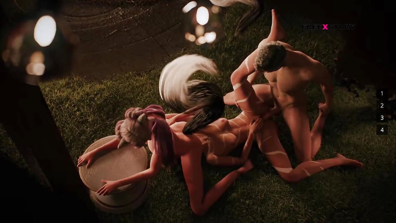 Les sept royaumes - Atlas baise Kali et Kagome, trio, pipe, léchage de chatte lesbien
