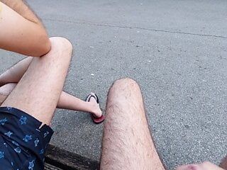 Chilling in park with a new buddy (some jerking, pissing, flashing)