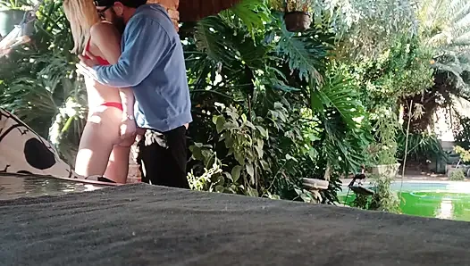 Having Fun in the Garden Blond Suking Cock