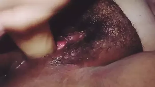 my chubby girlfriend masturbates with her dildo, she puts it in her hairy and chubby pussy and cums