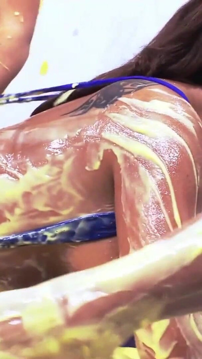 Thrilling moment from "Massive boobs lesbians pour egg yolk all over themselves for a slippery and sexy pussy rub"