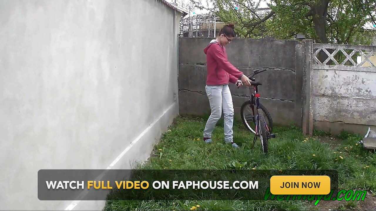 Pissing in the backyard on a cold day, and leaving on her bike