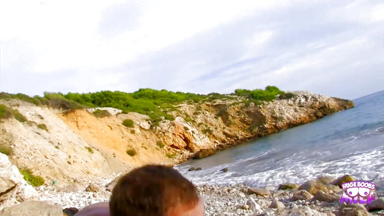 She teases a guy on the beach with her wet shirt and got fucked hard.