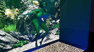 Hot Alien Chick's Squishy Tits and Ass Float Well In the Aquarium