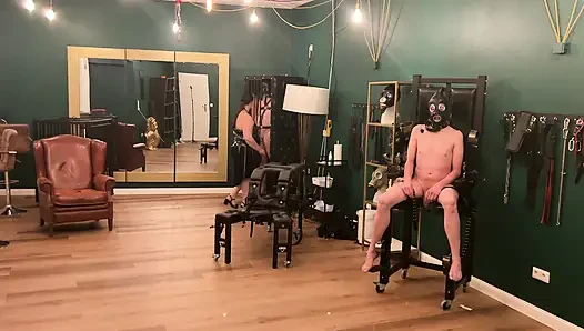 Latex Dommes Stretch Bound Slave's Ass Wide Open