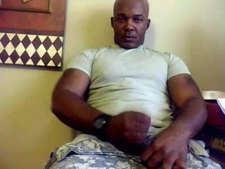 Beefy Black Soldier Jerks Off & Cums