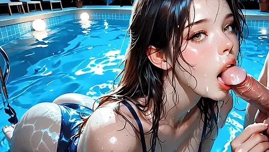 CUTE VERY SEXY WOMAN SUCKING COCK IN THE POOL GENERATED BY AI