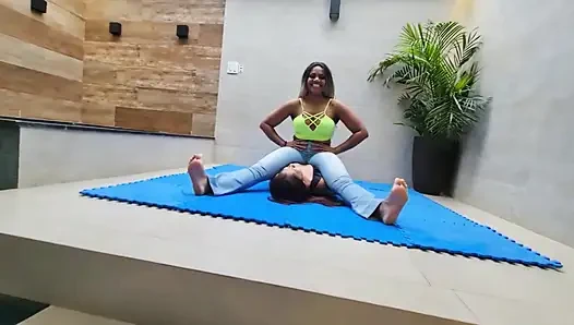 Belly and chest sitting by veronica and her slave