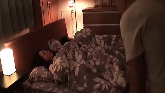 A124G08 Late at night, a sexually driven mature mother is held by her husband's son right next to her! Forbidden sex!