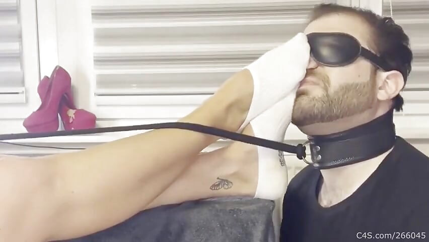 Blindfolded Foot Slave on a Leash - Smelly Socks Domination Part 1