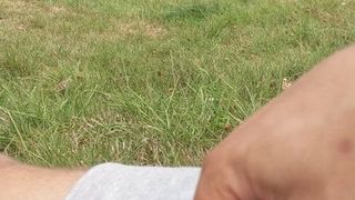 Rozblaskowa stara kobieta w parku