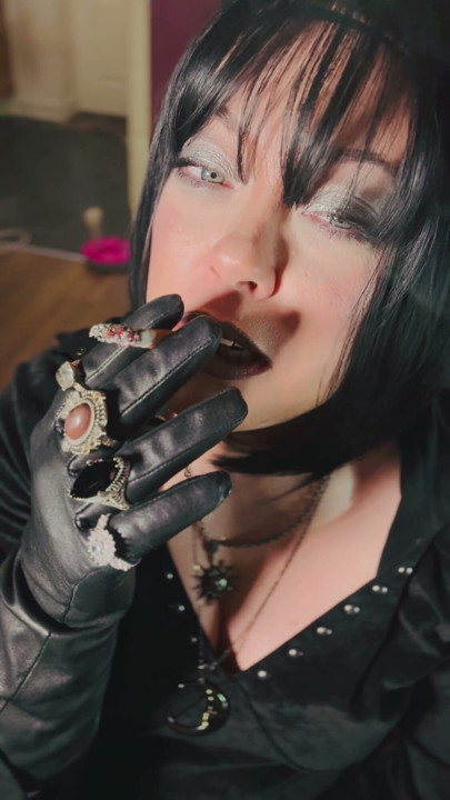10 Rings Over My Leather Gloves! Smoking Miss Tina Snua Enjoy A cigarette With You | Clip 2