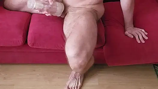 Tall muscular stud humps and fucks fleshlight until cumming all over his abs