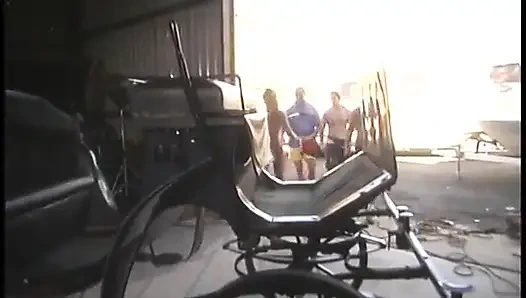 Whore loves to give pleasure to three dudes with erected tools ready to fuck