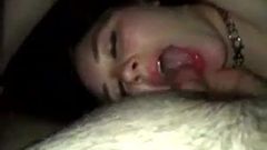 Jacking off on her mouth and face