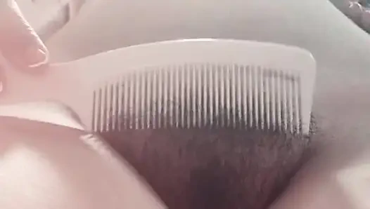 Brush my hairy pussy come to sniffing it