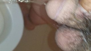 Pissing with my little cock out and balls closeup