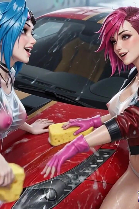 Jinx i Vi peru crveni Ferrari mokri i sapunasti