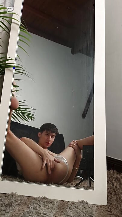 Twink Fucking His Ass with a Big Dildo and Jerking His Big Cock Until Cums