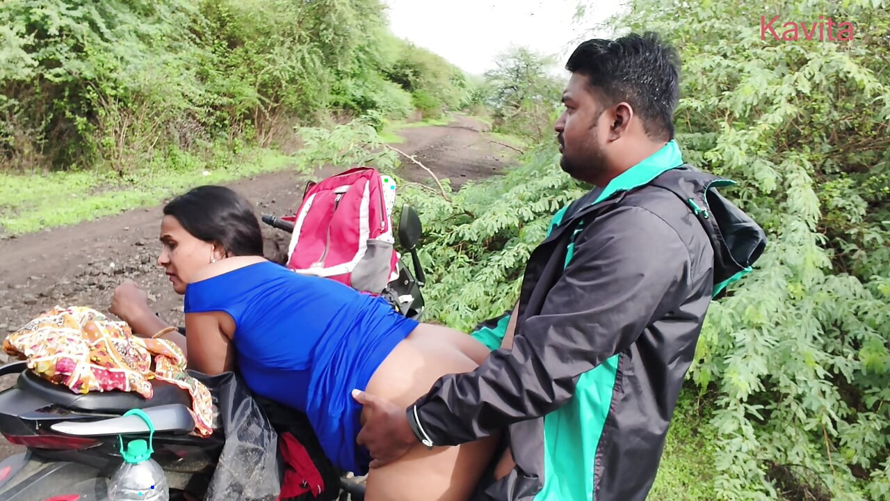Desi Indian Marathi Kavita bhabhi ( Vahini ) fuck outdoor in jungle in doggy style with blue sexy dress and dirty blowjob