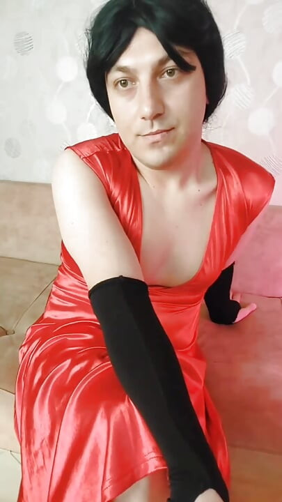 Red Dressed White Feminine Sissy