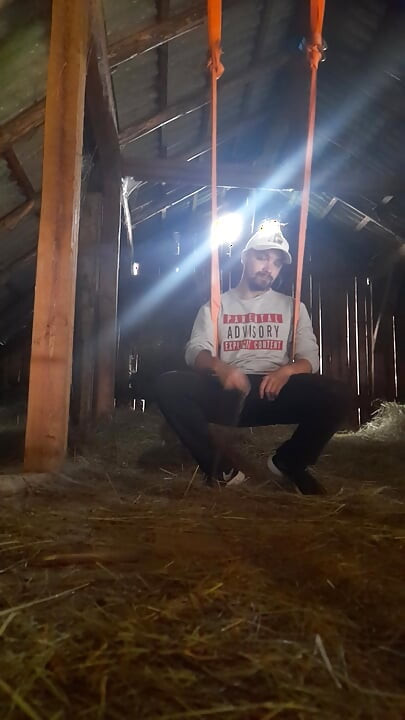 Hanging man gets hot and his dick craves for more intense pleasure