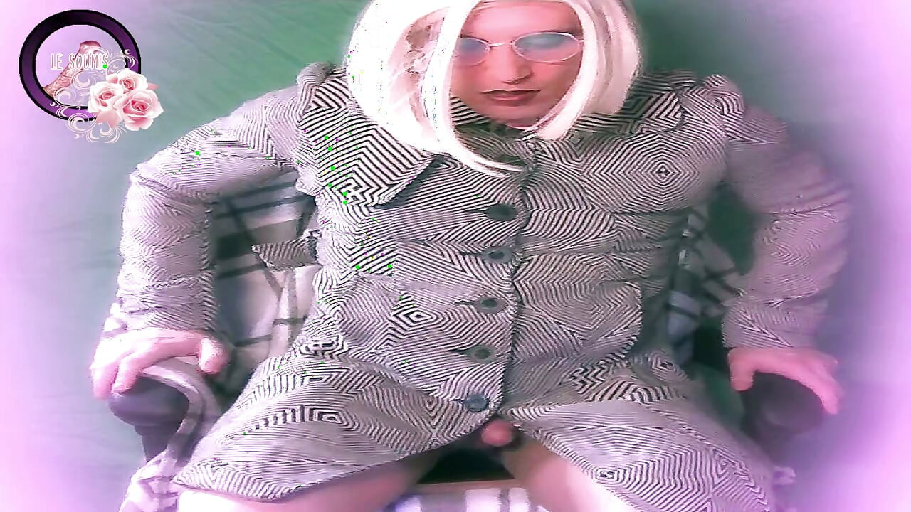 Submissive ass fucked by a dildo and cums in her buttoned woman jacket