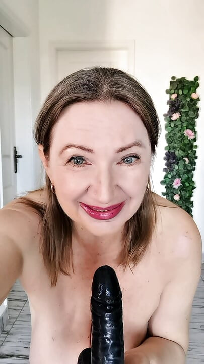 Horny granny play with BBC dildo, blowjob and titty fuck