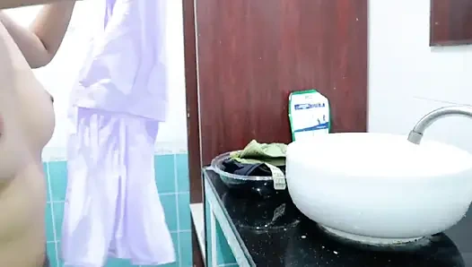 Naked Thai Student Washing School Uniform Real Thai Solo