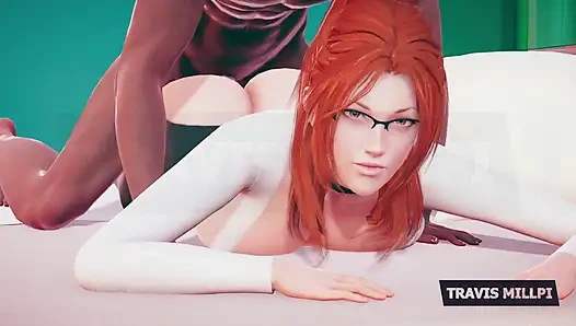 Profesor semok rambut merah merangkak masuk ke dalam kacamata fantasi kantormu pakai kemeja ketat, sikap nakal