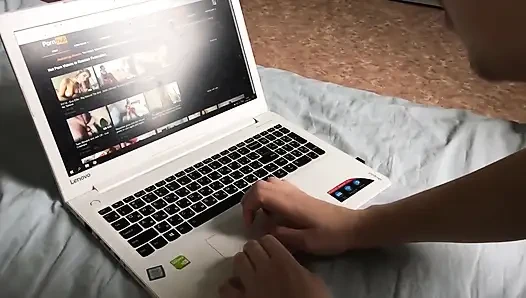 Caught Stepbrother for Jerk off on Her Porn & Give Him a Birthday Blowjob