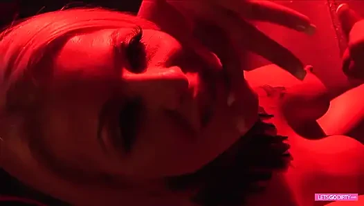 Making her slave fuck her in a red room