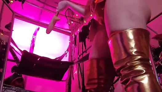 BDSM Mistress Pvc Altın Kırmızı Vinil Oyuncaklar Sik Fetiş Botlar Femdom