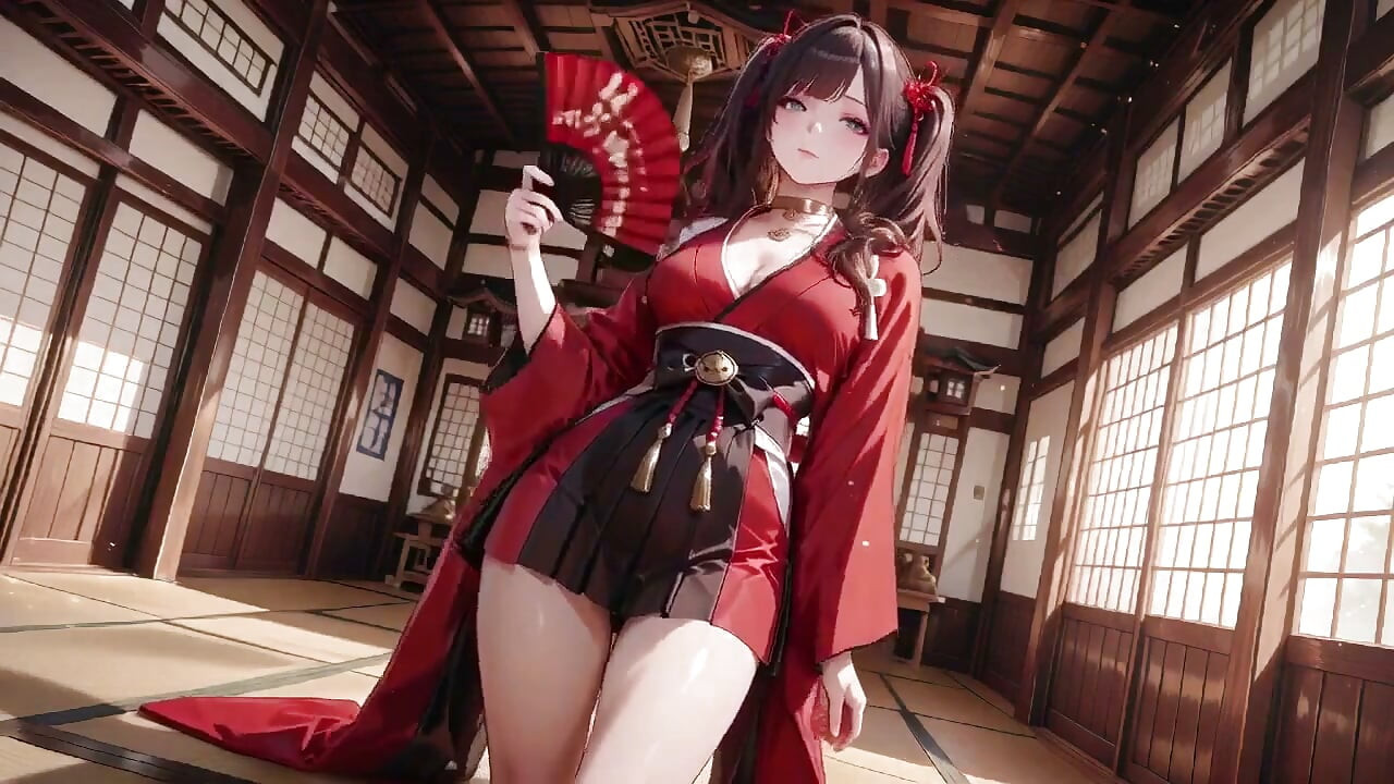 Taboo First Encounter at the Shrine, Kneeling in the Corridor While Stroking Her Hair