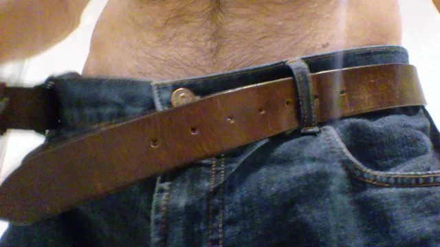 Pulling down jeans and showing cock in panties