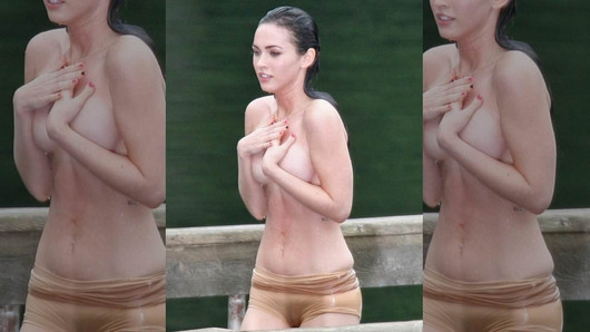 Megan Fox Muschi in engen Shorts mit nasser Haut sichtbar