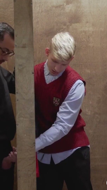 Religious twink barebacked after giving daddy wet blowjob | Clip 1