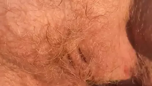The sound of my mature wife's red hairy pussy