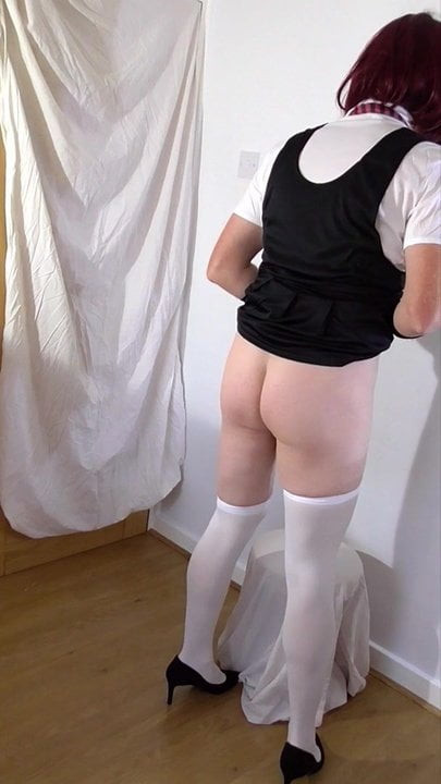 Showing butt in stockings