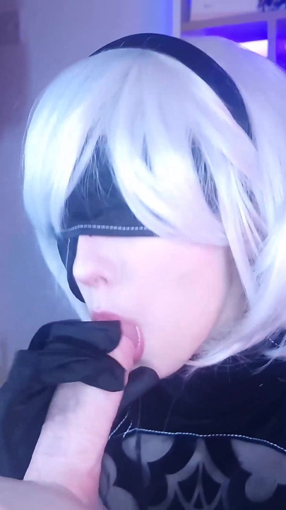 Yorha 2b làm cho tôi xuất tinh mạnh với đùi và doggystyle, slaminig cái mông to đầy dầu của cô ấy