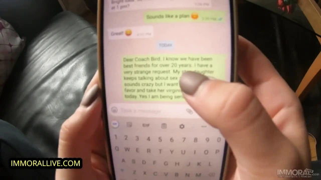 Flexible 18-year-old gymanst cons her coach & stepdad - Pretty teen w/ long legs & super juicy peach